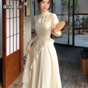 Improved Tassel Embroidered Cheongsam Dress Qipao Womens Clothing Summer 2026 Elegant Girl Irregular Waist Long Dress