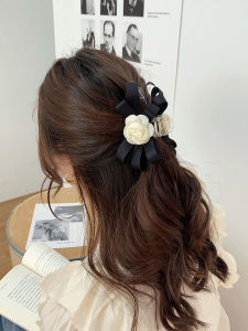 Elegant Large Shark Hair Clip Tea Rose Butterfly Knot Updo Hair Accessories Korean Style Fashion Jewelry Fresh Outlined