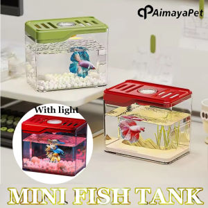 AIMAYAPET Transparent Mini Fish Tank Drop Resistant Shatterproof Desktop Fish Tank Breathable Stackable Office Ecological Tank