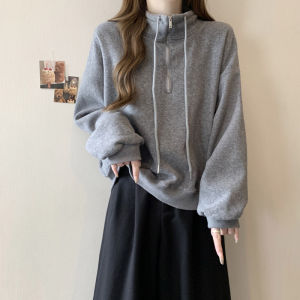 Loose Fit Half Zipper Sweatshirt Womens Spring Autumn Thin New Small Size Short Version Long Sleeve Stand Collar Jacket