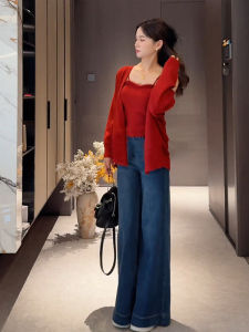 YUEZHONGWEI | Autumn Aesthetic Korean Style Orange Knit Cardigan and Camisole Set