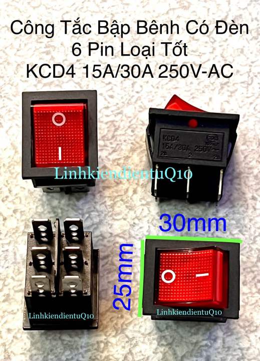 Công Tắc Bập Bênh Có Đèn 6 Pin Loại Tốt kích thước 25x30mm. Giá Bán 2 ...