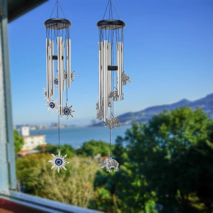 Blue Evil Eye Sun/Hand of Fatima Wind Chimes Outdoor Decoration Sun/Hamsa Hand Windcatcher Evil Eye Wind Bells Amulet Wind Chimes