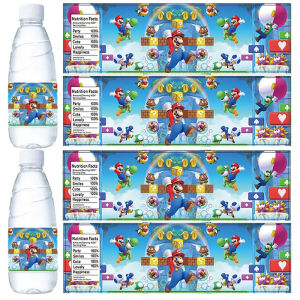 Cartoon Game Super Bros Water Bottle Label Birthday Decoration Marios Sticker Decals DIY Bottle Water Cups Toys for Kids Gifts