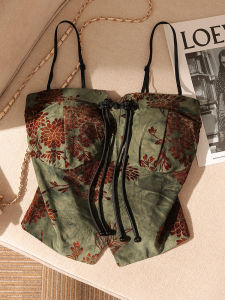 Elegant French Print Strap Vest Women Summer Outdoor Wear with Chest Pad Design Sweet And Spicy Girl Beautiful Back Tube Top