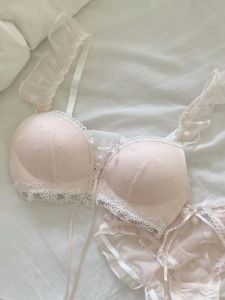 Goddess Garden Strawberry Party Japanese Style Sweet Intimates Womens Wireless Bra Set Heart Embroider Lace Shoulder Strap