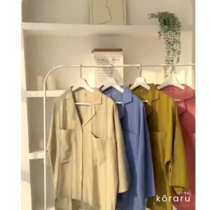Koraru Kemeja Wanita Jumbo Oversize Double Pocket Linen Crinkle Lengan 3/4 Kerah Hawai Premium - Fashion Atasan Wanita Kekinian Korea Style