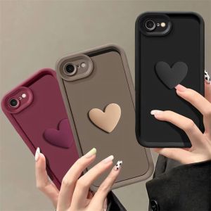 Cute 3D Love Heart Silicone Phone Case For iPhone 17 16 E 15 14 13 12 11Pro Max Plus Air Shockproof Candy Back Matte Soft Cover