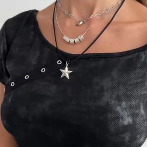 Salircon 3Pcs/set Vintage Silver Color Pentagram Dice Pendant Choker Necklace Women Punk Korean Velvet Chain Choker Jewelry Gift