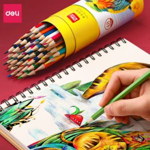 Bút chì màu nước cao cấp Deli - Tặng Kèm Cọ Tán Hộp bút chì màu gỗ tự nhiên vẽ chuyên nghiệp thiết kế phác họa - Bộ 24/36/48/72 màu - Hộp thiếc - 6521