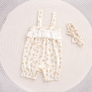 Princess Style Baby Girl Romper Summer Outfit Floral Print Short Sleeveless Suit Newborn Infant Clothes Trendy Cotton Material