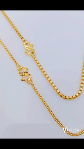 [VJ] Cop916 Necklace "Box" Chain 999.9 Bangkok Gold Plated W:0.15cm/2cm L:49cm <Rantai Leher>