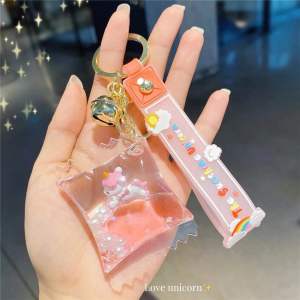 Gantungan Kunci Mobil Tas Motif Water Glitter Kirby Unicorn Karakter Lucu Keychain 3D Acrylic