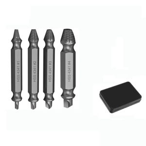 4Pcs HSS4341 Double Head Screw Extractor Kit Reverse Bits Remove Broken Rusted Stripped Screws Bolts Auto DIY Repair Tools