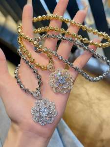 Dây chuyền bi nhẹ 5ly kèm mặt đá hoa xoàn tấm lớn Kami trang sức sỉ