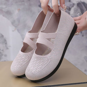 รองเท้าผ้าปักลายถักแบบสวมสบายสำหรับผู้หญิง รองเท้าผ้าใบป้องกันการลื่น ระบายอากาศได้ดี รองเท้าพื้นนุ่ม น้ำหนักเบา รองเท้าเดินทาง