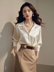 Early Spring Long Sleeve Silk Shirt Womens High Collar as Silk as It Gets Elegant Commute Style Mulberry Silk Top