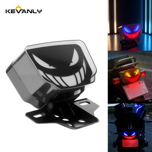 Motorcycle LED Integrated Tail Light Devil Smile Strobe Rear Turn Signal Brake Lamp Universal Dynamic Warning Indicator Blinker