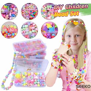 Seeko  DIY Childrens Bead Set Colorful Acrylic Craft Bead Toolbox and Accessories