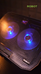 ROBOT Cooling Pad Laptop 10-16 inch Untuk Gaming Kipas 2 Inti Lengkap Dengan Slot HP Tipe RCP10 Level Fan Speed With Phone Holder Silent Fan Original Garansi Resmi 1 Tahun