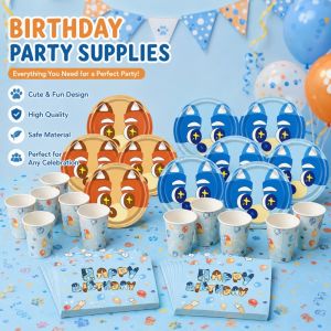 Blue Dog Combination Party Supplies Disposable Cartoon Pattern Portable Birthday Essentials Memorable Indoor Outdoor Decor