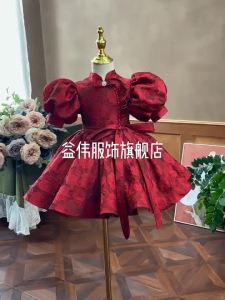 Summer New Childrens Princess Ball Gown Kids Bow Puff Sleeve Design Wedding Birthday Baptism Party Red Dresses For Eid A2051