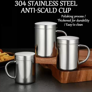 304 stainless steel cup 400ML with lid large capacity durable and shock-resistant suitable for dormitory and office use