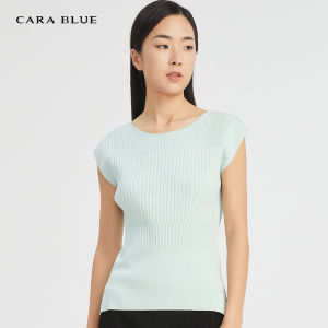 Carablu Womens Fashionable Simple Knitwear KB191MKR0011 Versatile Basic Solid Color Commute Style Short Sleeve Slim Fit Top