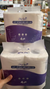 Giấy vệ sinh siêu mềm mịn MyLan 4 lớp dày dặn 100% bột giấy nguyên thủy - 4 cuộn/ gói