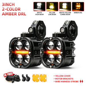BraveWAY LED Motorcycle Headlight Dual Color Driving Spot Lights 240W LED Fog Lights DRL Amber & White Auxiliary offroad use