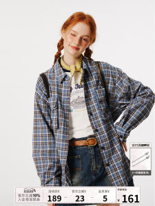 Takeanap Retro Plaid Loose Long Sleeve Womens Shirt Spring Autumn Nap Time Casual Polo Collar Button up Cotton Polyester