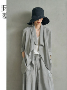 Long Staple Cotton Casual Suit Jacket Womens Elegant Vintage Loose Lounge