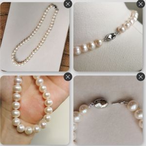 DaVee | Pink-white pearl necklace 9-10mm natural pearl necklace silver clasp fresh water pearl necklace