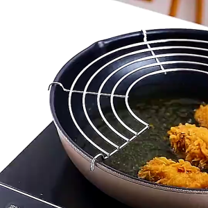 26/32cm Frying Oil Strainer Steam Rack Stainless Steel Semi-circular Frying Pan Shelf Mesh Colander Filter for Kitchen