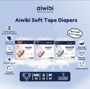 Aiwibi Premium Soft SAP Tape Diapers Perekat NB22 / S32 / M30 Popok Bayi Tipis Anti Ruam