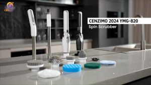 CENZIMO แปรงขัดไฟฟ้าไร้สายพกพา 8 หัวเปลี่ยน พร้อมไฟ LED สำหรับทำความสะอาดห้องน้ำ/พื้น/รถ