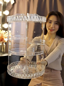 กล่องเก็บเครื่องสำอางแบบหมุนได้ ชั้นวางของใส อะคริลิก โต๊ะแต่งหน้า ครีมบำรุงผิว ลิปสติก กล่องเก็บของบนโต๊ะ เครื่องใช้ในบ้าน