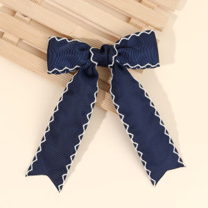 Navy Blue Ribbon Bow Hair Clip Satin Fabric Hairpin Elegant Hair Accessory For Women Girls Sweet Party Daily Headdress Headwear