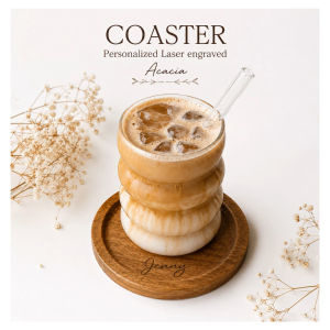 Personalized Laser Engraved Acacia Wooden Coaster 0.75x4x4 inches - Natural Durable Elegant - Made from Acacia Wood Laser Engraved Coated with Lacquer / Varnish Perfect Gift for Any Occasion