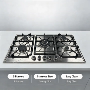 5 Burners Built-In Gas Cooktop Drop-In Gas Stove with Anti-Melt Solid Metal Control Knobs Stainless Steel Easy Clean Surface Gas Hob for Home & Commercial Kitchen