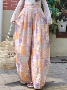 2สี กางเกงขายาว กางเกงผ้าลาย ผ้าลายสวย มีกระเป๋าข้าง สไตล์ลำลอง#1255