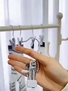 Adjustable Stainless Steel Hook Clips Multi Purpose Clothes Hanger Clips Traceless Non Slip Metal Clamp Hooks Durable Portable Storage Organizer