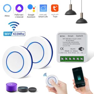 16A Tuya WiFi Smart Switch Alexa Google Assistant Voice Control Intelligent Switch Receiver RF433Mhz Wireless Push Button Remote