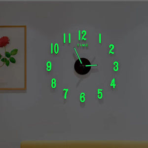 นาฬิกาตั้งที่กำแพงแบบ 3D ที่ติดได้ในฝาผนังแบบติดไฟขึ้นในเวลากลางคืน ไม่ต้องเจาะรู สำหรับตกแต่งบ้านสไตล์เรียบง่าย สไตล์ยุโรป สำหรับห้องนั่งเล่น