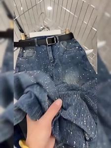La Chapelle | Quần Jeans Chân Rộng Lót Bông Có Đính Pha Lê