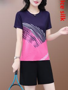 TUCANO Ice Silk Short Sleeve Sports Suit Womens Summer New Fashion Casual Quick Dry Running Suit Two-Piece Set round Neck