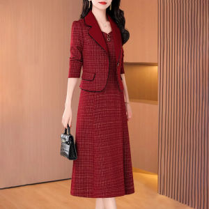 MAIMEI | ชุดแต่งงานสองชิ้น เสื้อผ้าคุณแม่เจ้าสาว แฟชั่นหรูหรา กระโปรงทรงเอ เส้นใยโพลีเอสเตอร์และยางยืด ฤดูใบไม้ร่วง/ฤดูใบไม้ผลิ