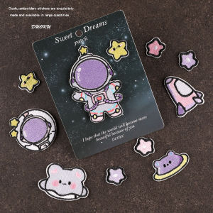 Cartoon Astronaut Spaceship Fabric Patches Self Adhesive Embroidery Clothes Pants Hole Repair Decorative Iron on Stickers