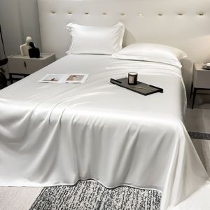 Luxury Natural Bamboo Flat SheetSilky Summer Cooling Lyocell Mattress Cover For Single Double Bed Wedding Linens 90*102in 1pc