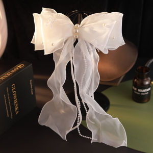 French Princess Bow Tie Bridal Headpiece Short Style Wedding Registration Photo Prop Soft Tulle Headband for Brides